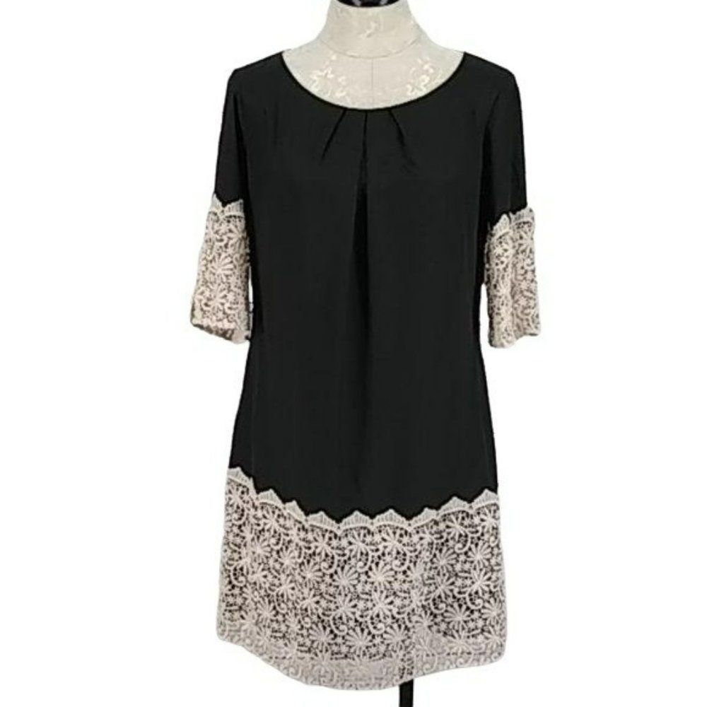 Gianni Bini Women's Black Crochet Tan Trim‎ Party Date Night Dress Size Small